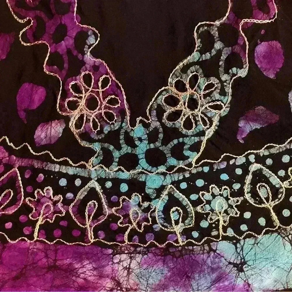 Boho Black Colorful Embroidered Semi Sheer Dress. Made in India. One Size. - Picture 10 of 12